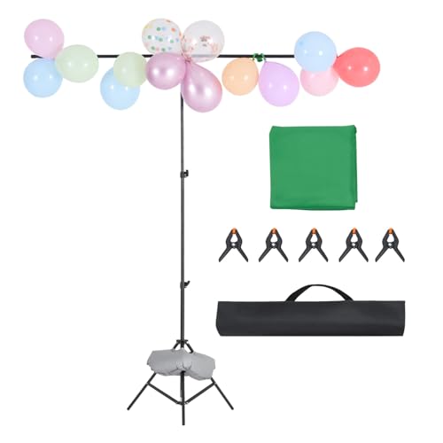 Happybuy Backdrop Stand Kit, 5 x 6.5 ft Adjustable Portable Background Stand with 3 Crossbars, Heavy-Duty Projector Screen Stand for Wedding, Photo Video Studio & Party