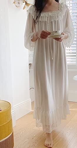 Women's Lace Vintage Victorian Nightgown Long Sleeve Sleepwear Nightdress2