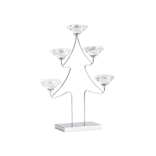 home&you - Chandelier Diamonds Tree, Porte-Bougies en métal et Verre Cristal, décoration de Noël, Sapin, pour Bougies Chauffe-Plat, 34 cm de Hauteur, 27 cm de Largeur - Argenté