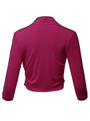 Ssoulm Women's 3/4 Sleeve Open Front Bolero Shrug Cardigan Magenta L #TOP2