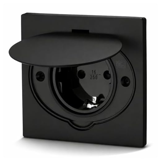 Edelstahl Einbausteckdose, Bodensteckdose IP44, Klappdeckel, Steckklemme, schwarz
