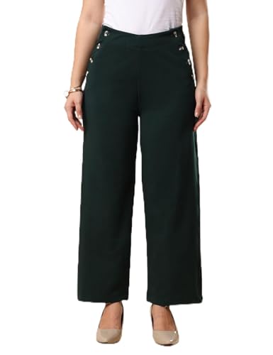 Image of FYLTR Women's Classic Wide Leg Trousers with Side Button-up Design | Mid-Rise | Trouser Pants for Women