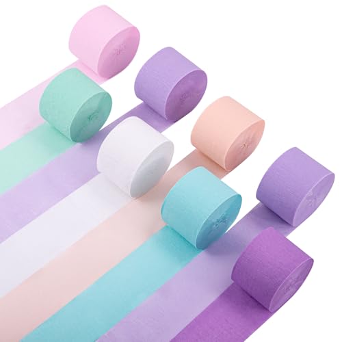 Image of Streamers Party Decorations, 8 Rolls Crepe Paper with Purple, Blue, Mint and White Party Streamers for Mermaid Birthday, Winter Party Decorations, Baby Bride Shower,Wedding