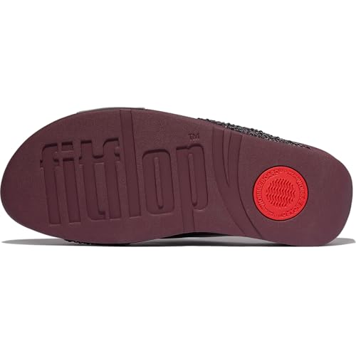 Image of FitFlop Womens Lulu Crystal-Mix Metallic Cross Slides All Black Sandal