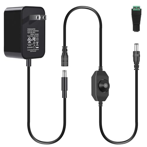 Image of 12V 3A Power Adapter with Dimmer Switch,12Volt 3Amp Power Supply-UL Listed | AC 100-240V to DC 12V 36W Low Voltage Transformers,Power Converter with 5.5mmx2.1mm DC Output Jack for LED Light LCD