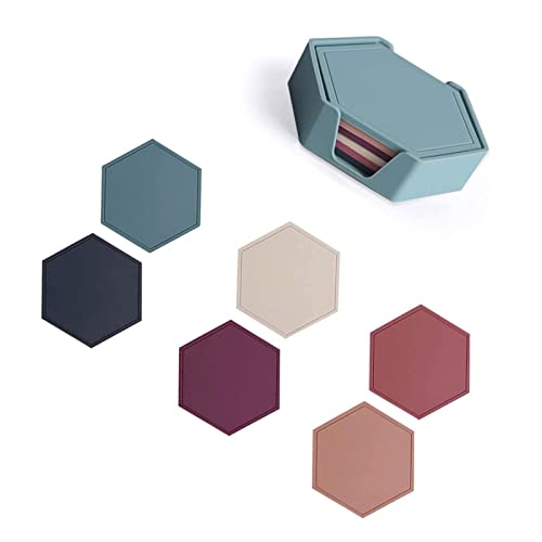 コースター シリコン製 6枚セット 収納ケース付き 組み合わせタイプ 六角形 無地 おしゃれ 北欧 滑り止め 飾り 断熱 防水 防汚 食事 レストラン 子供 大人 表裏両用