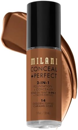 Milani Conceal + Perfect 2-in-1 Foundation + Concealer - Golden Toffee (1 Fl. Oz.) Cruelty-Free Liquid Foundation - Cover Under-Eye Circles, Blemishes & Skin Discoloration for a Flawless Complexion