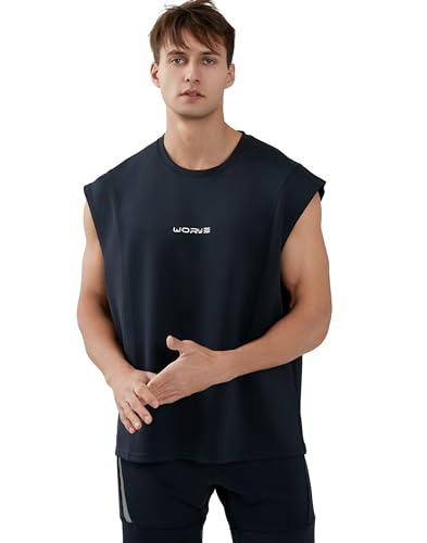 WORWE Camiseta sin Mangas para Hombre, Chaleco Tirante Entrenamiento, Gimnasio, Running, Peso, Crossfit,Verano Cuello Redondo,3D Logo,