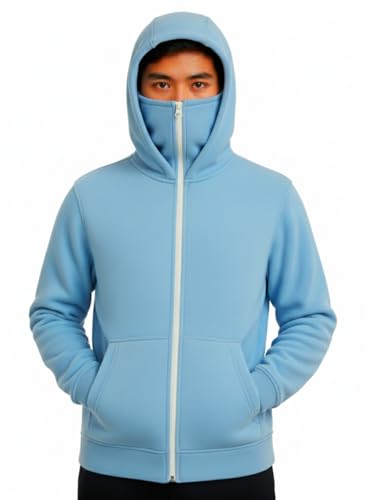 Image of Koverify Plain Cotton Hooded Neck with Mask Stylish Balaclava Zipper Hoodie