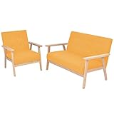 Fangmaliuyun 2-TLG. Gelb Sofa-Set 113,5 cm 2-Sitzer + Sessel Massivholz Skandi-Design