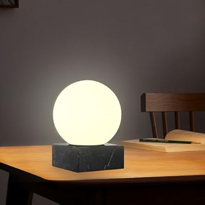 FLORNIA Globe Ball Lamp, Modern Industrial Table Lamp, Unique Bedside Nightstand Desk Lamp with Glass Shade and Marble Base for Bedroom, Living Room, Office Study, Decoration (Include Bulb G45)