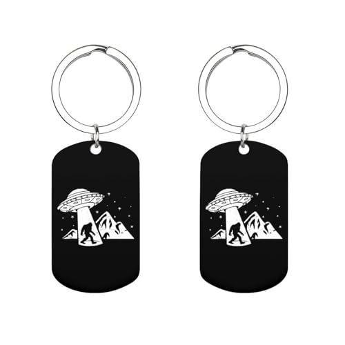 Bigfoot Aliens Decorative Metal Keychain Rectangle Key Chain with Ring Creative Bag Accessories Gifts 1PCS