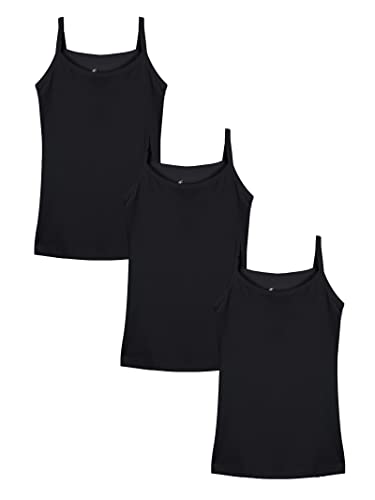 Image of KiddoPanti Girls 100% Cotton Rib Solid Camisole Tank Top Pack of 3