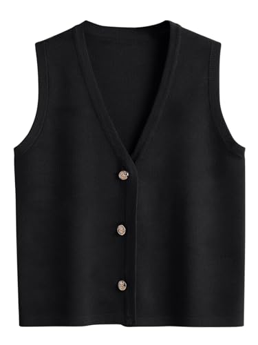 LILLUSORY Vest Tops for Women 2025 Fall Outfits Striped Sweaters Button Up Casual Shirts Blouses Jacket Fashion Clothes Black S