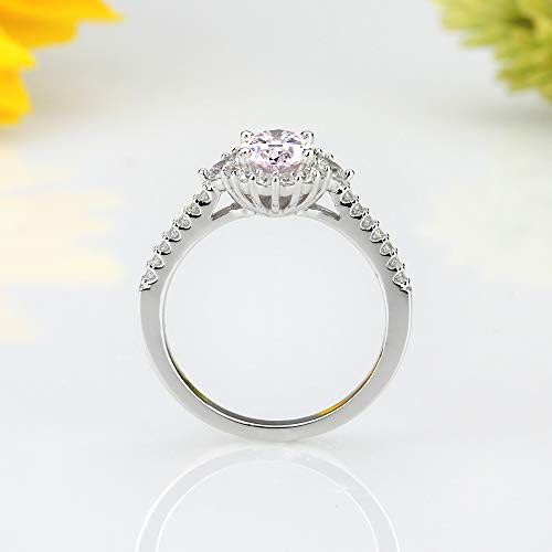 Platinum Plated 925 Sterling Silver Ring 1.2 Carat Oval Super Light Pink Cz Stone Halo Ladies Cocktail Ring (Size 5 To 9), 9 #TOP2