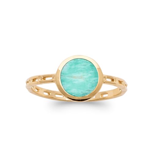 Bague anneau ajouré résistant en or 18 carats et pierre amazonite véritable