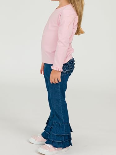 RuffleButts Baby/Toddler Girls Denim Ruffle Flare Pants4