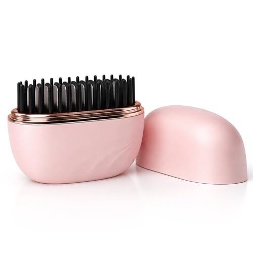 Mini Hair Straightener Portable Cordless Glam Brush 3-Speed Temperature Control Rechargeable Travel Hot Comb for Women (Pink)