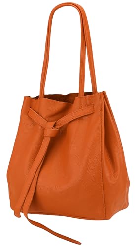 SH Leder ® Sandra G535 - Bolso bandolera para mujer (piel de vacuno, 29 x 33 cm, con lazo y bolsillo interior), naranja, large