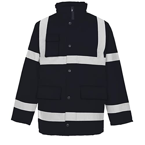 Image of New Hi Vis Parka Jackets High Visibility Safety Security Workwear Waterproof Storm Padded Jackets Hi Viz Reflective Protective Hooded Long Rain Coats (UK, Alpha, XXL, Regular, Regular, Black)