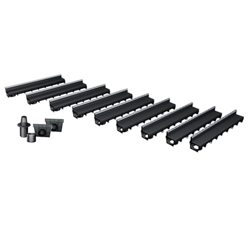 Pack de 9 Caniveaux Extérieurs MEAPARK – Grille à Fente en PP Recyclé + Profil E-Blade S en Inox – Drainage Terrasse, Piscine, Jardin – Classe A15...
