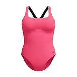 Speedo Women's Flex Band Swimsuit with Integrated Swim Bra | Swim Fitness | Training, Raspbery Fill/Vermilion/Punch, 40