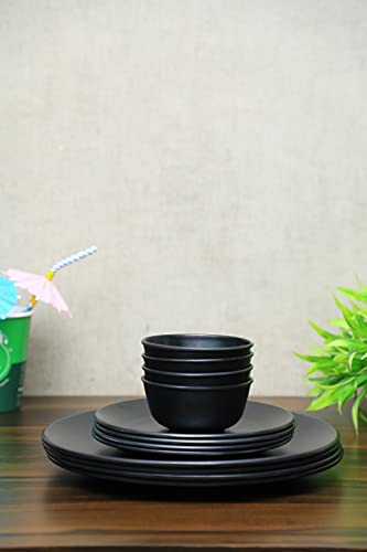 GREENLAND ECOSTRWZ Regular Opalware Dinner Set (Pack of 12, Regular Black Design)
