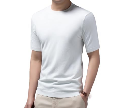 Men Spring Ummer Knitting Sweater Round Neck Short Sleeve Soft Loose Solid Pullover Tops