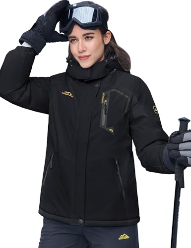 MAGCOMSEN Skijacke Damen Übergangsjacke Winter Outdoor Winterjacke Fleecejacke Parka Wärme Abnehmbarer Kapuze Schwarz XXL