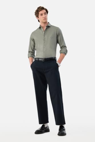 Image of SNITCH Men Casual Wear Chinos | Baggy Fit Wide-Leg Solid Trousers | Stretchable Cotton Blend Pants for Summer Outings
