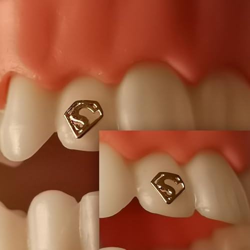 Image of Chamon 8K Solid Gold Tooth Gems - Superhero S-Sign Design, Iconic Hero Symbol Teeth Accessory, Cosplay Party Decorations for Men Women