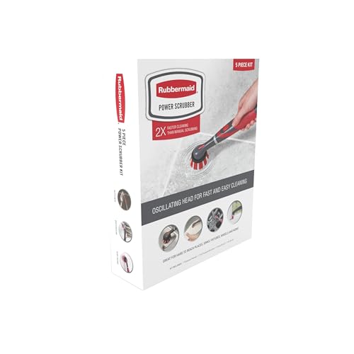 Image of Rubbermaid Reveal Power Scrubber 5-Piece Kit, Cordless Electric Battery Powered Spin Scrub Brush, Water Resistant, for Home /Kitchen /Bathroom /Grout /Tile /Shower /Tub