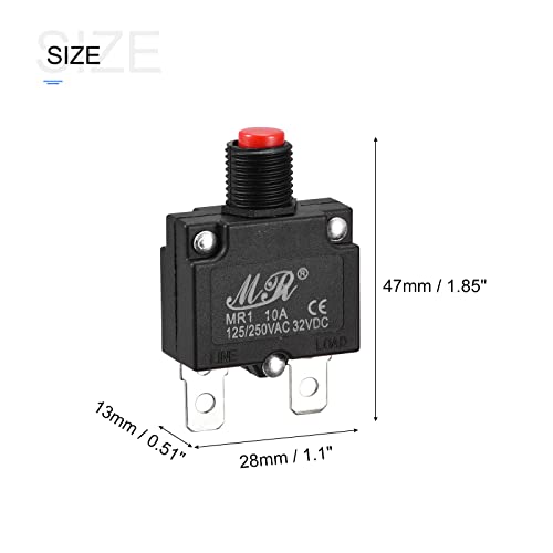 Miniatura 2 de Sourcing Map Protector De Sobrecarga De Circuito 10a Ac125 250v Dc32v, Disyuntores Térmicos De Botón Con Tapa Impermeable Para Compresor De Aire, 3 Piezas