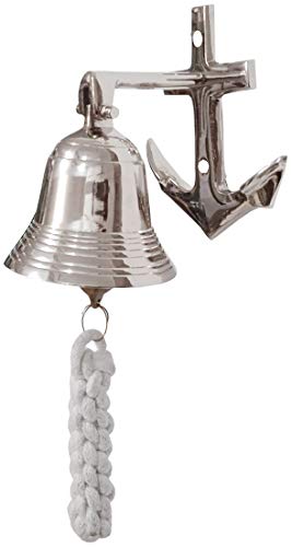 Purpledip Campana náutica de latón con soporte de anclaje: barco pirata marino colgante de pared, plata (11403A) Cover