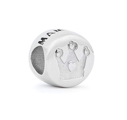 MAMIJUX Bead Charm Corona in Acciaio con Incisione su Entrambi i Lati