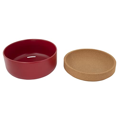 Image of Ceramic and Cork Large Breathable Produce Bowl with Lid to Naturally Extends Produce Freshness, Natural Cork and Red Ceramic