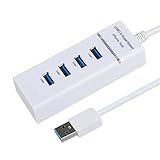 Qishing USB 3.0 Hub 4-Port USB Hub with 1ft Extended Cable, USB Splitter for MacBook, Mac Pro/Mini, iMac, Ps4, PS5, Surface Pro, Flash Drive, Samsung(White)