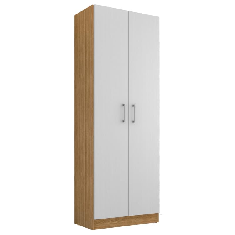 ACTUAL DIFFUSION Armoire 2 Portes Chêne et Blanc 5 Niches L 61 H 170.6 P 35.3 cm