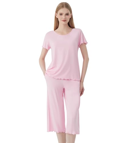 Image of WiWi 3 PCS Pajamas for Women Set Short Sleeve Pajama Sets Capri and Shorts Pj Sets Super Soft Cooling Sleepwear S-XXL