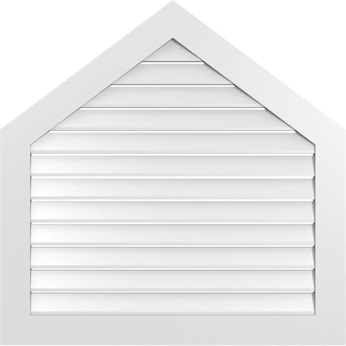 TrueCraft PVC Peaked Top Surface Mount Gable Vent, 40"W x 40"H Overall Frame Size, 9/12 Pitch: 1" x 3-1/2" Standard Trim Frame, Functional