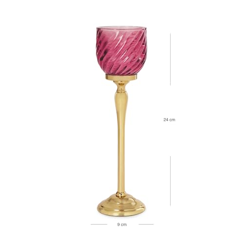 Image of Pure Home Pink Swirl Textured Hurricane - Large | Size: 9 x 9 x 24 cm | Premium Hurricanes for Home Decor | Table Top & Shelf Decor Showpiece | Ideal for Diwali & Festive Gifting | Premium | Pack of 1