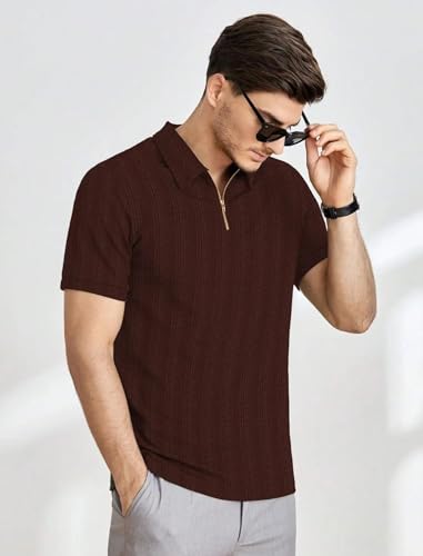 Image of MiraMichi Men's Polycotton Short Sleeve Casual Polo Collar T-Shirt - Lightweight Breathable Classic Polo for Everyday Comfort & Style