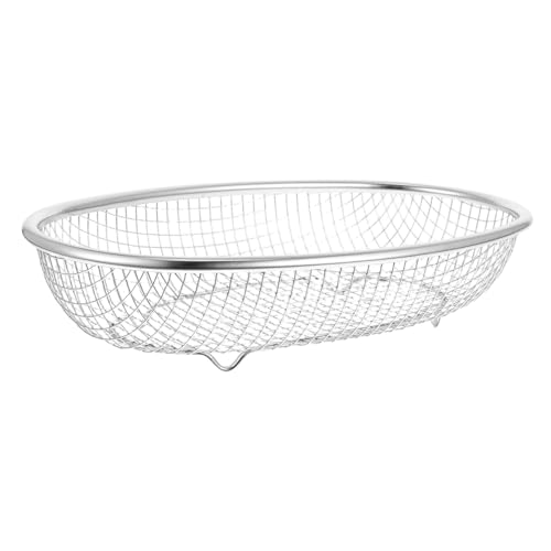 MUCKLILY Stainless Steel Oval Strainer Basket Space Saving Multi Functional Mesh Colander for Fruits Vegetables and Bread Easy to Clean Kitchen Accessory for Home Use