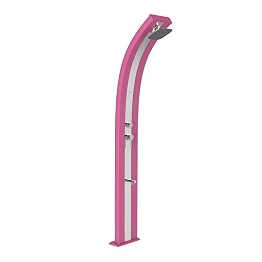 Ducha Solar Arkema Dada D350 4003 I Color Fucsia Con Banda Decorativa De Acero Inoxidable Estructura De Aluminio Dotada De Grifo Lavapiés Y Pulverizadores