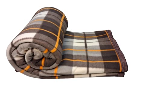 Image of CHANDRAVATI Modern Check Polar Fleece All Season Blanket with || Satan Border || 500 TC || Heavy Quality || (Brown, Single)