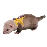 Ferret Dinosaur Harness Leash Set Soft Fleece Vest with Safe Bell Outdoor Walking Clothes for Small Animals Hamster Totoro Rabbit Guinea Pig Teacup Chihuahua Mouse (Yellow)