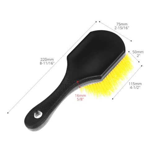 Image of QWORK 8 inch Utility Scrub Brush with Plastic Handle and Yellow Polypropylene Bristles, 2 Pack Multi-Purpose Cleaning Tool for Wheels and Tires