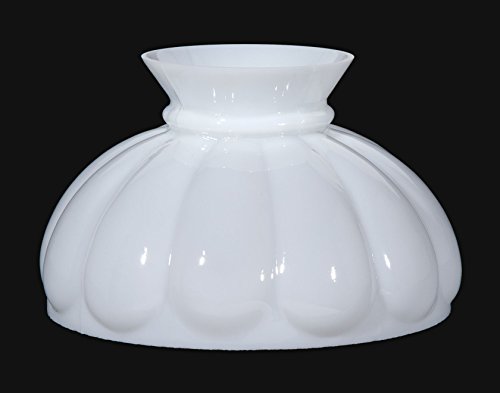 Image of B&P Lamp Opal White Glass Student Lamp Shade with Melon Design, Flat Top and 9 7 /8 inch Fitter