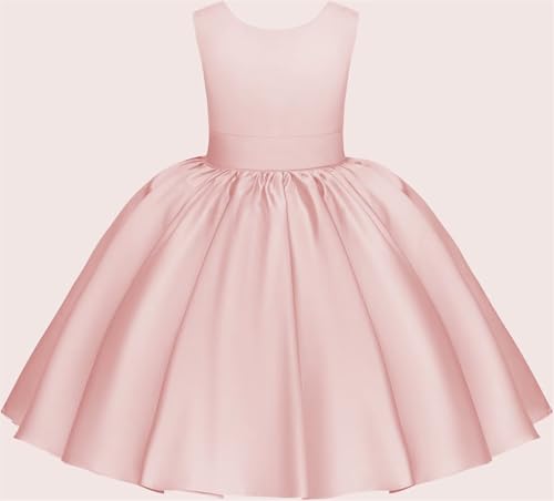 Satin Flower Girl Dresses for Wedding Bowknot Princess Birthday Party Prom Gowns Knee Length Girls Bridesmaid Dress3