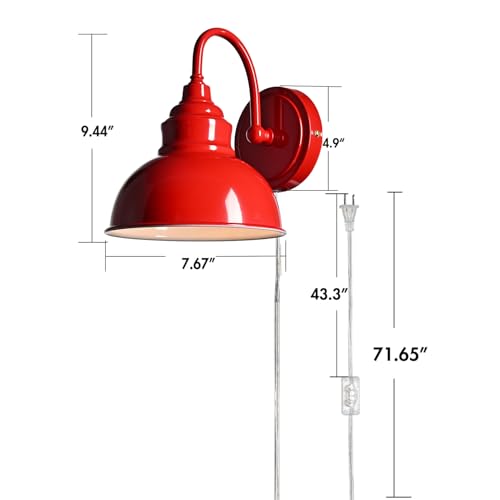 Image of Mini Gooseneck Wall Sconce, 2-Way Mount with Switch, Red | Flexible Gooseneck, Plug-in & Hardwired Dual Installation, On /Off Switch Included, Fits Bedroom, Corridor, Porch